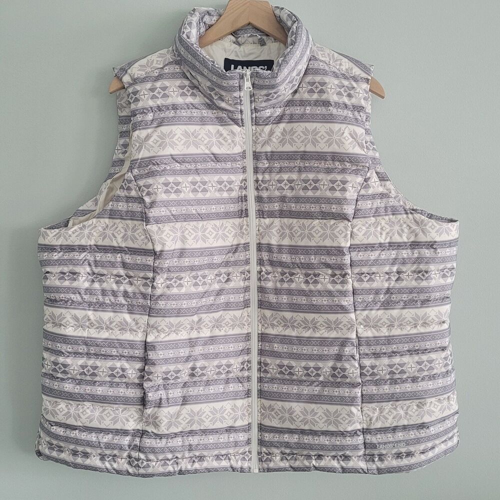 Lands' End Vest Women's 2X Allied Down Puffer 600 Fill Full Zip Fair Isle NWT